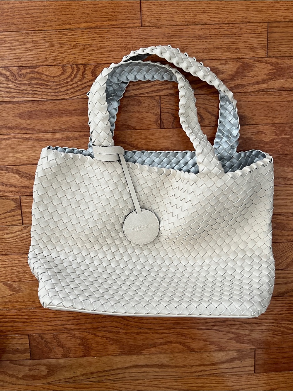 Ilse Jacobsen Reversible White/Silver Woven Tote Bag - Bottega Veneta Style